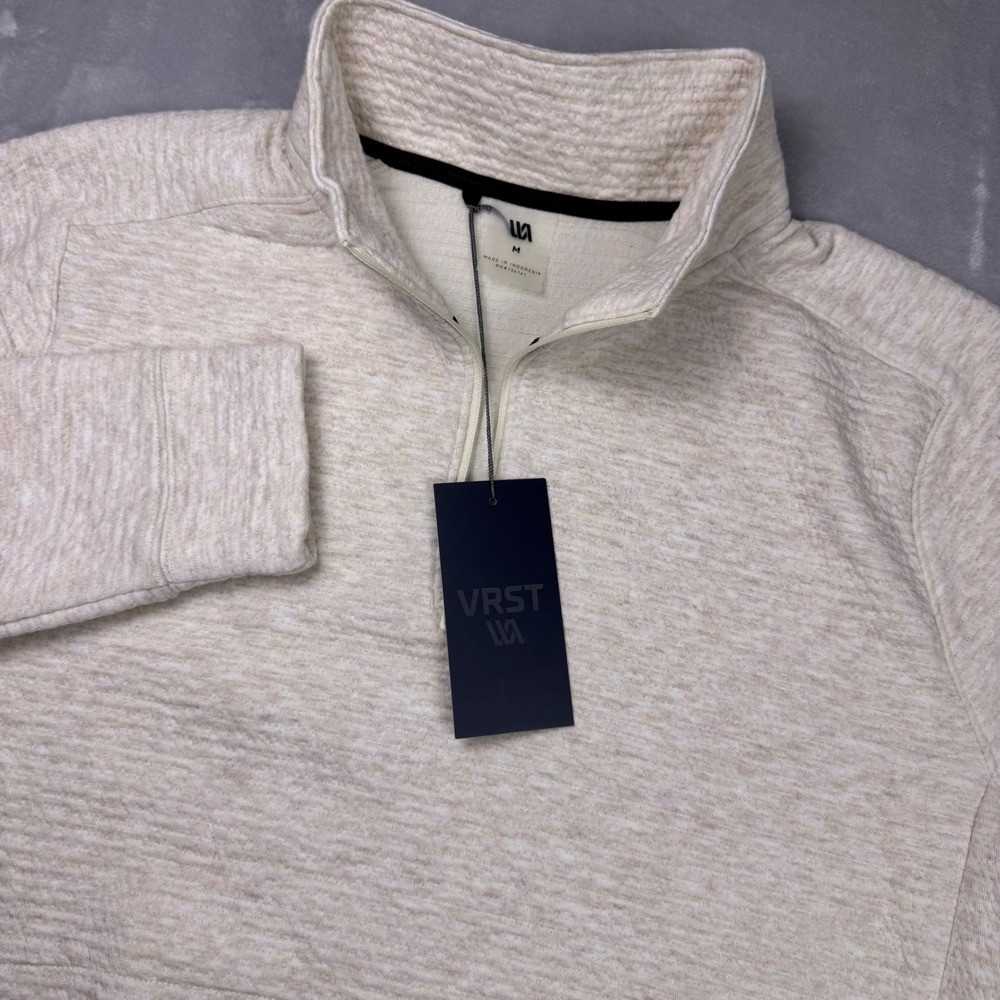 VRST Mens Recharge 1/4 Zip Pullover Light Sand Textured UPF 50+ Sweatshirt M NEW
